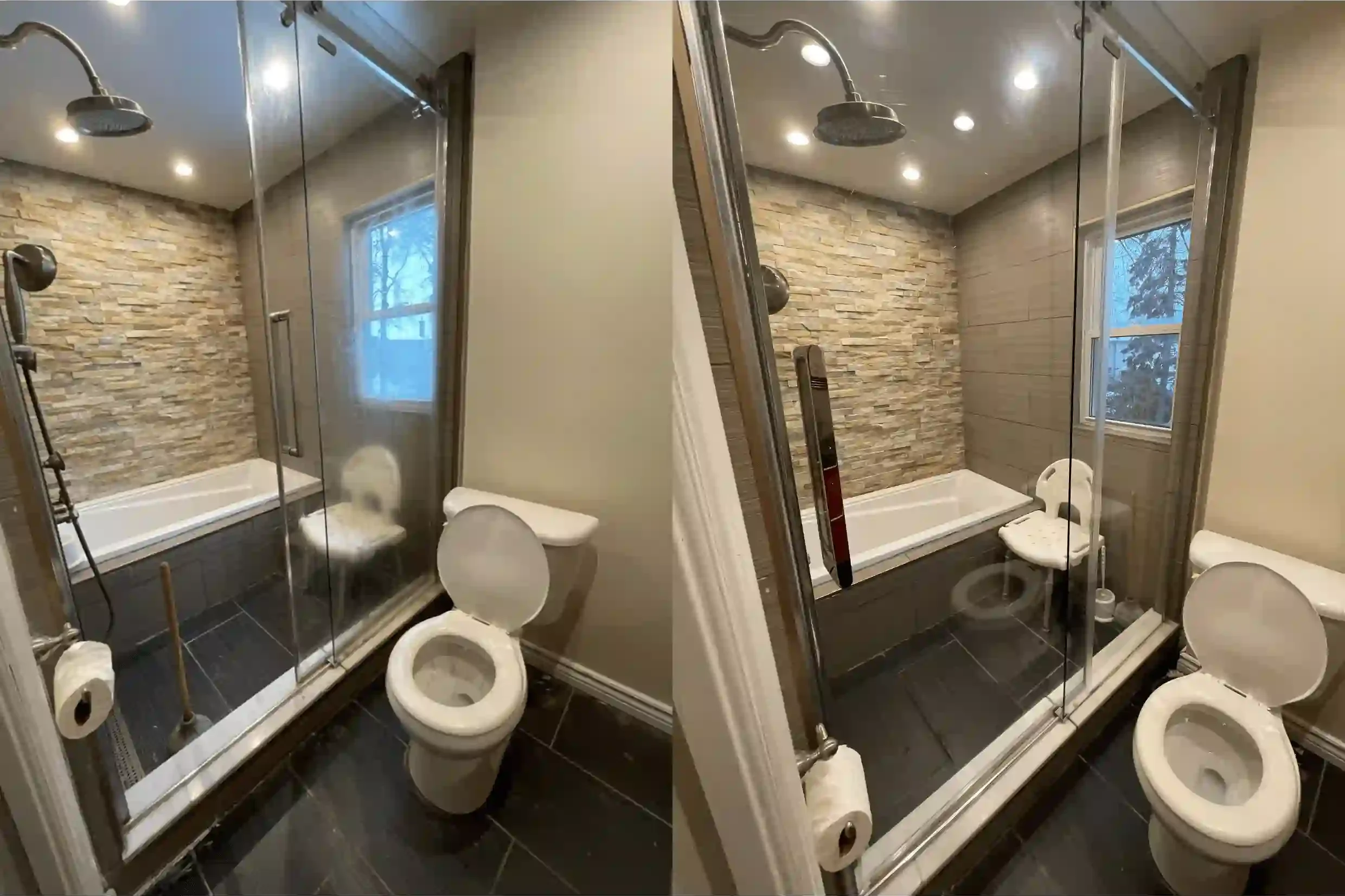 Before and after bathroom cleaning comparison
